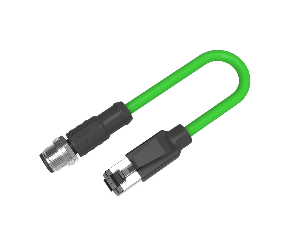 M12預鑄D編碼4針直轉(zhuǎn)RJ45帶xx米固定綠色網(wǎng)線